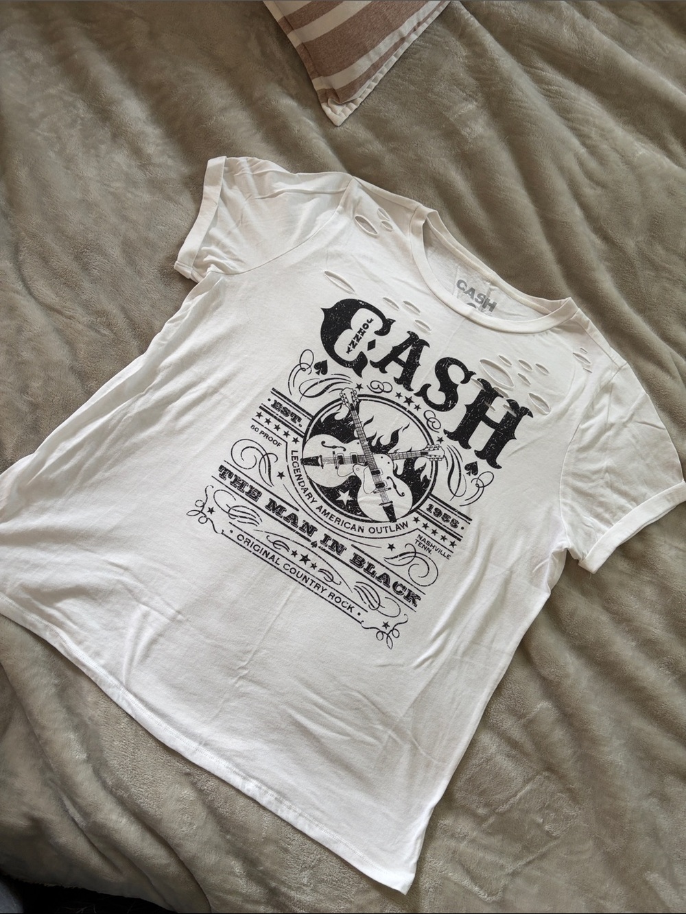 Ash White Graphic Tee with Black Print - CASH Logo